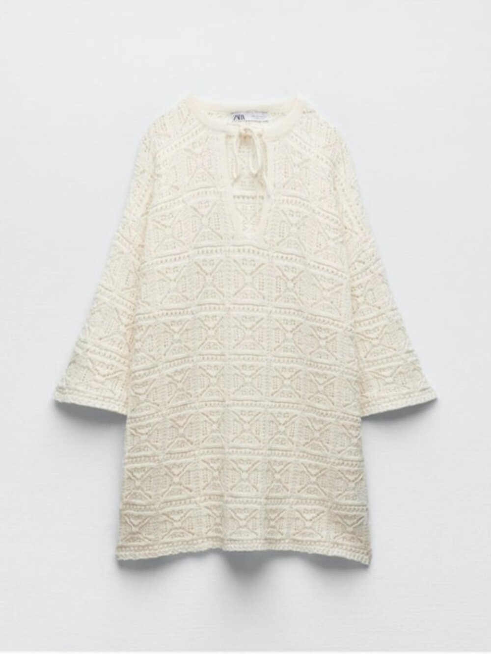 Zara Pointelle Crochet Knit Tunic/Cover Up Dress Size Small